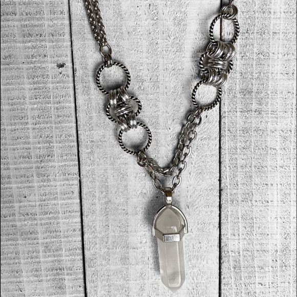 Handmade maille choker & Clear crystal quartz bullet charm boho necklace - Picture 10 of 15